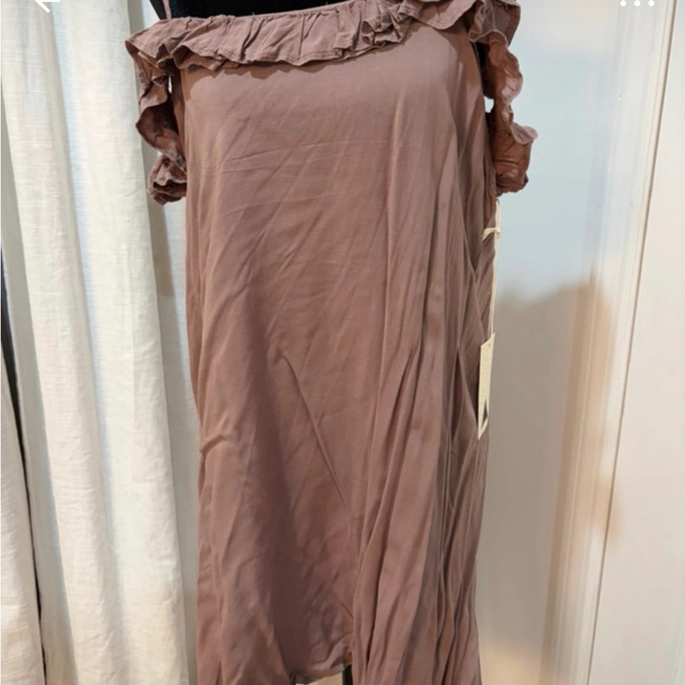 Dreamers Mauve Brown Ruffle-Trim Midi Dress